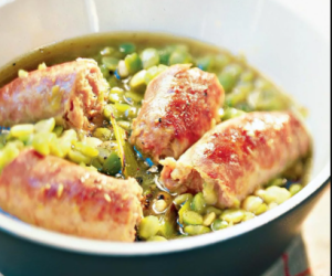 Wok de pois cassés-saucisses